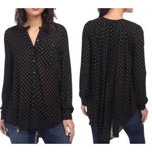 Free People Black Floral Long Sleeve Hi-Low Oversized Tunic S boho